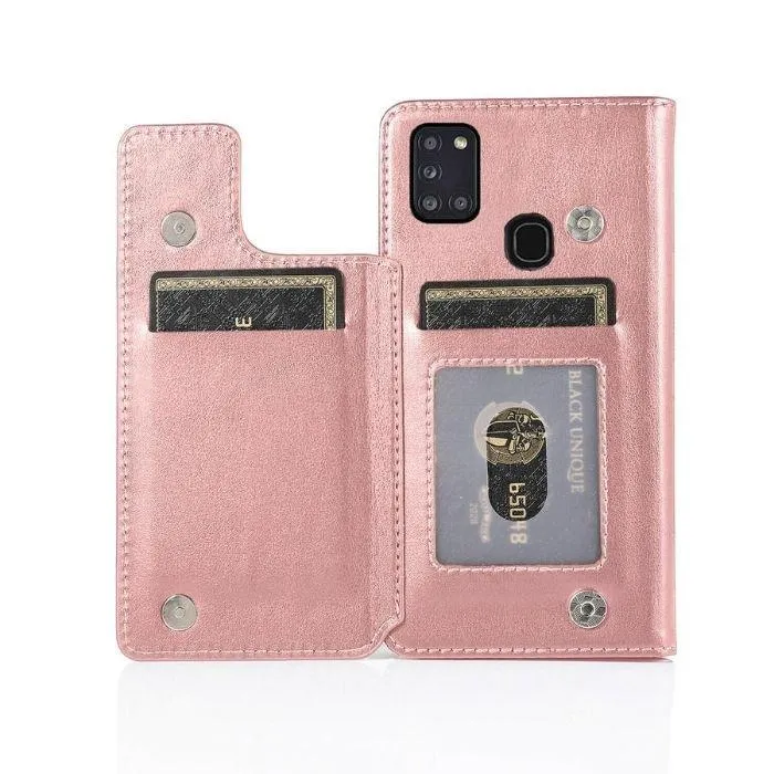 Luxury Galaxy A21S Wallet Case-Rose Gold