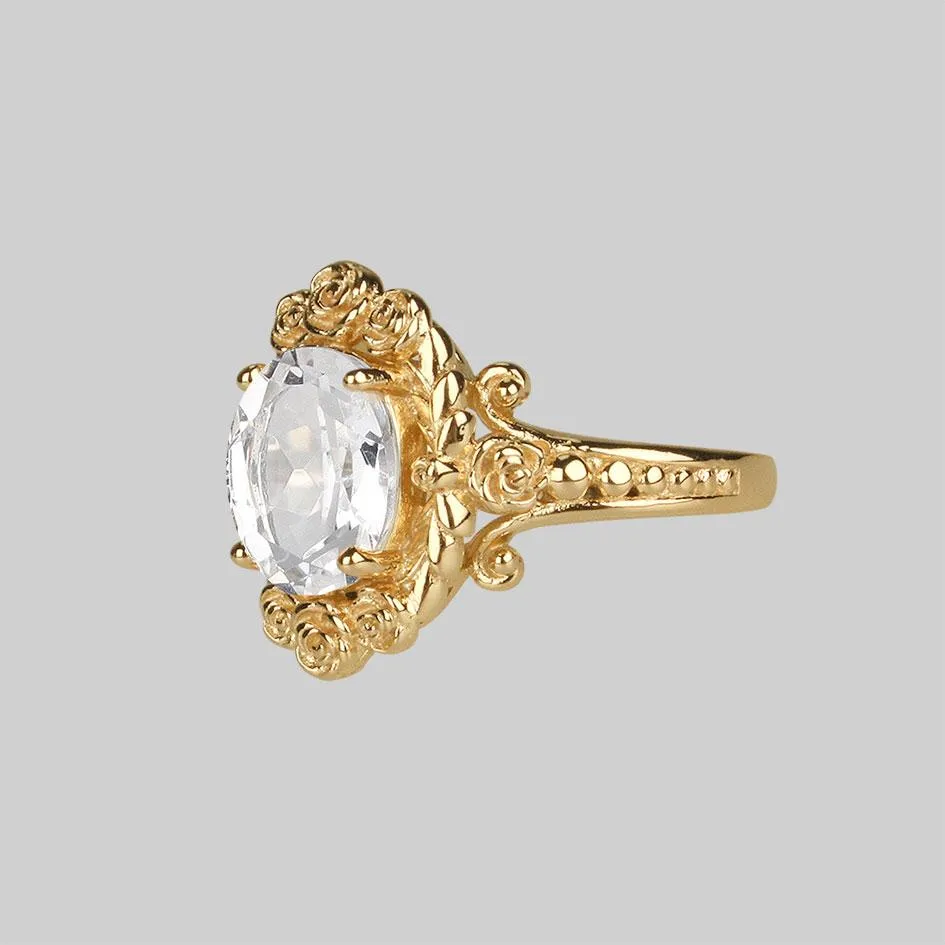 MARIA. Rose Wreath Clear Quartz Gold Cocktail Ring