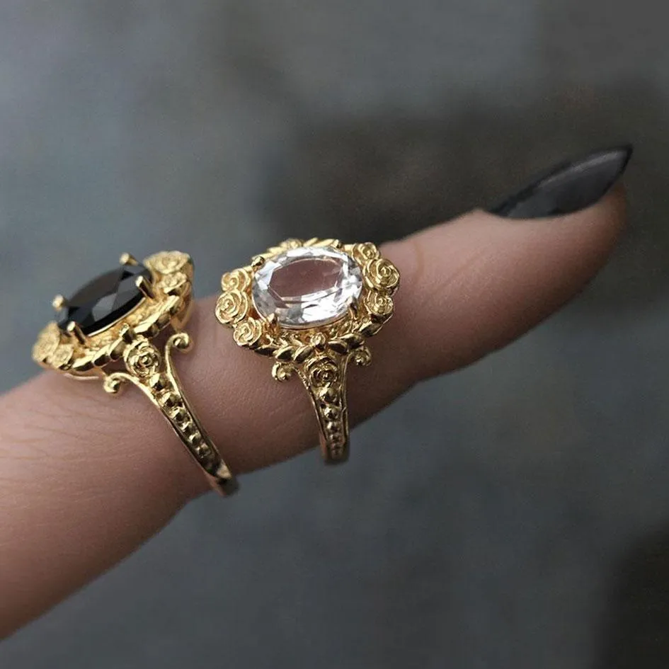 MARIA. Rose Wreath Clear Quartz Gold Cocktail Ring