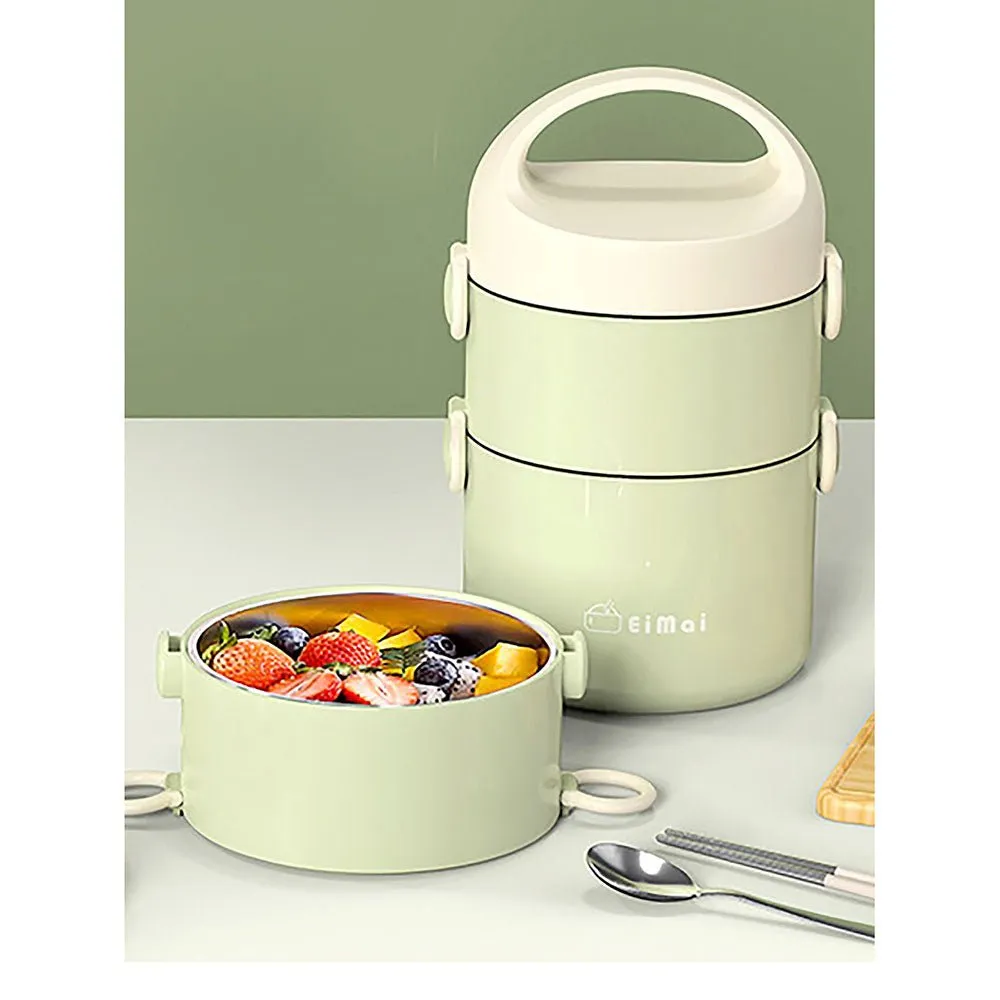 Mint Green Double Layered Stainless Steel Vertical Lunch Box