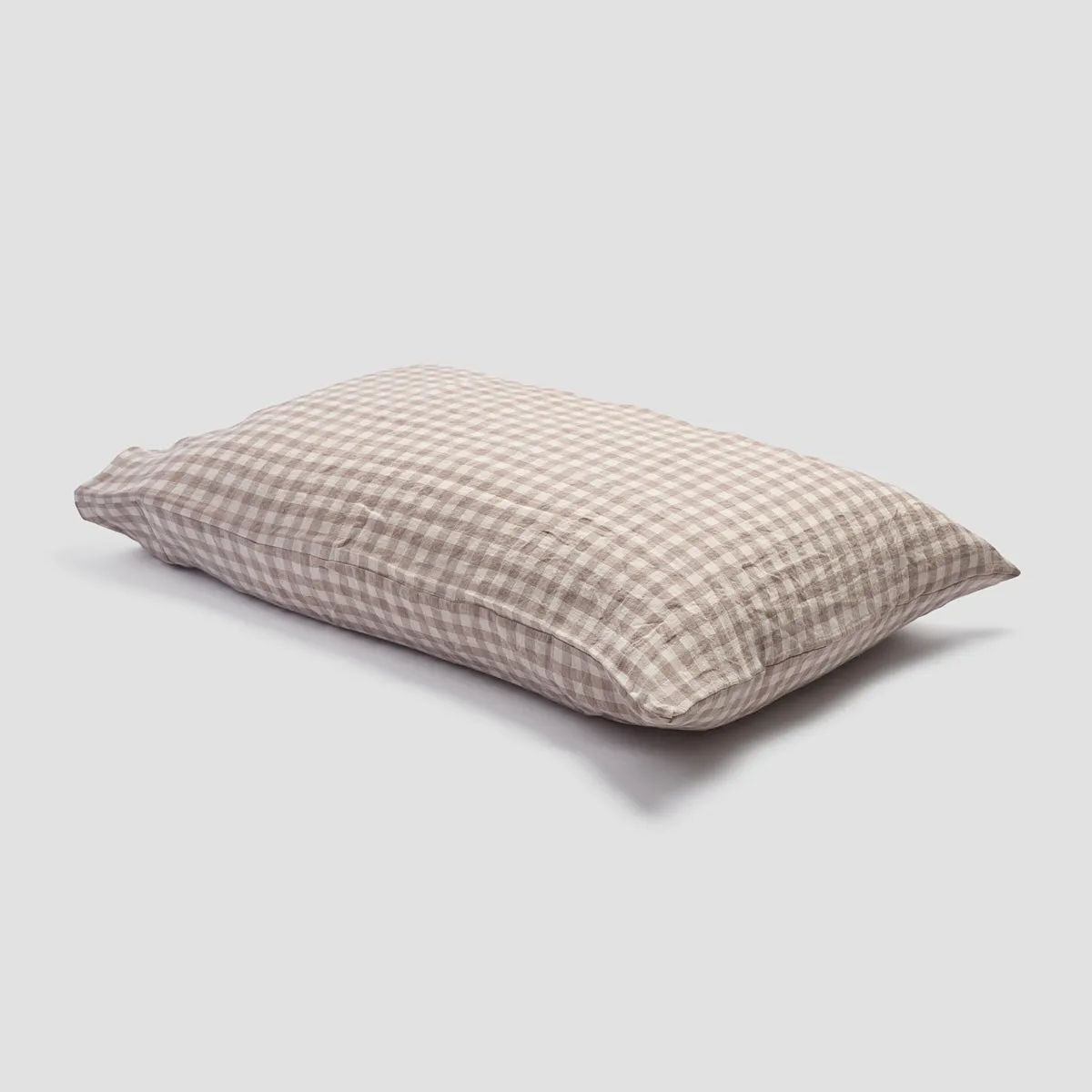 Mushroom Gingham 100% Linen Pillowcases (Pair)