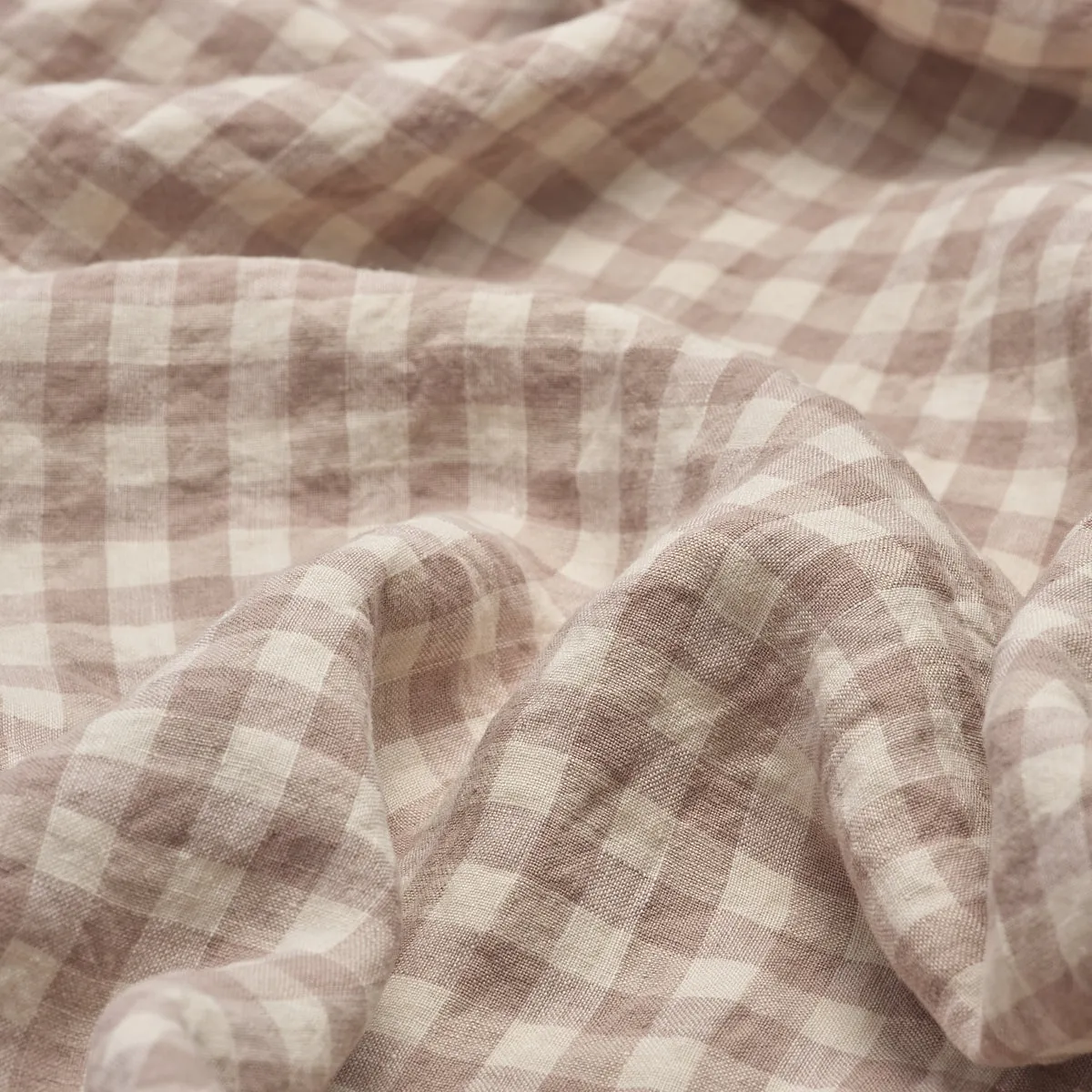 Mushroom Gingham 100% Linen Pillowcases (Pair)