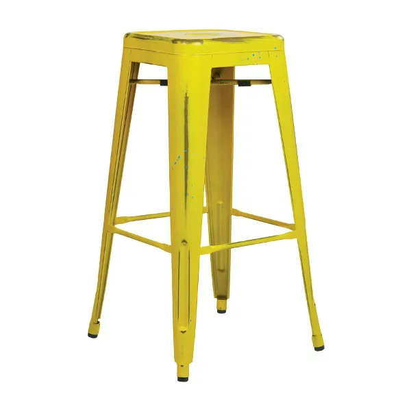 Old Country Yellow With Blue Paint Speckles Tolix Bar Stool