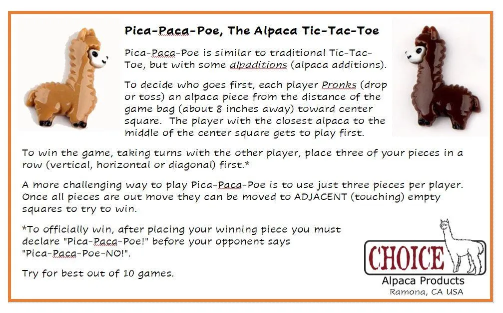 Pica Paca Poe - Alpaca Tic-Tac-Toe Game