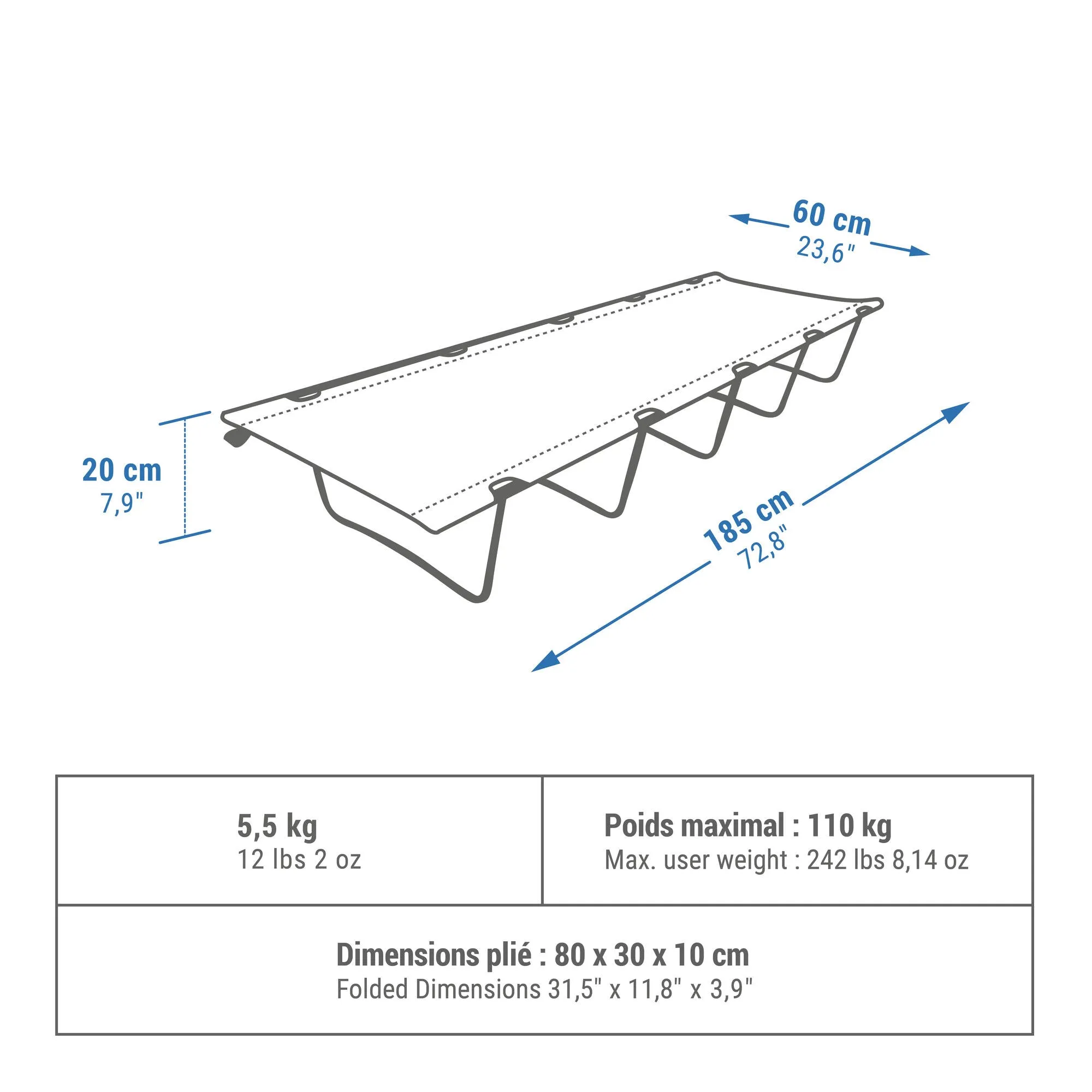 Quechua 24" Camp Bed - 1 Person