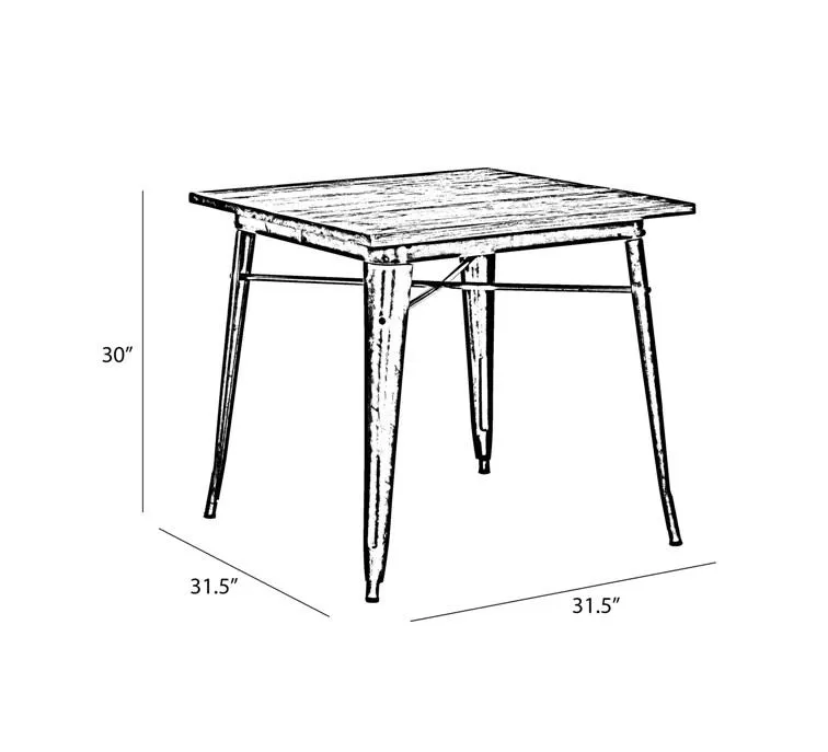 Rusted Finish Tolix Elm Wood Dining Table 30