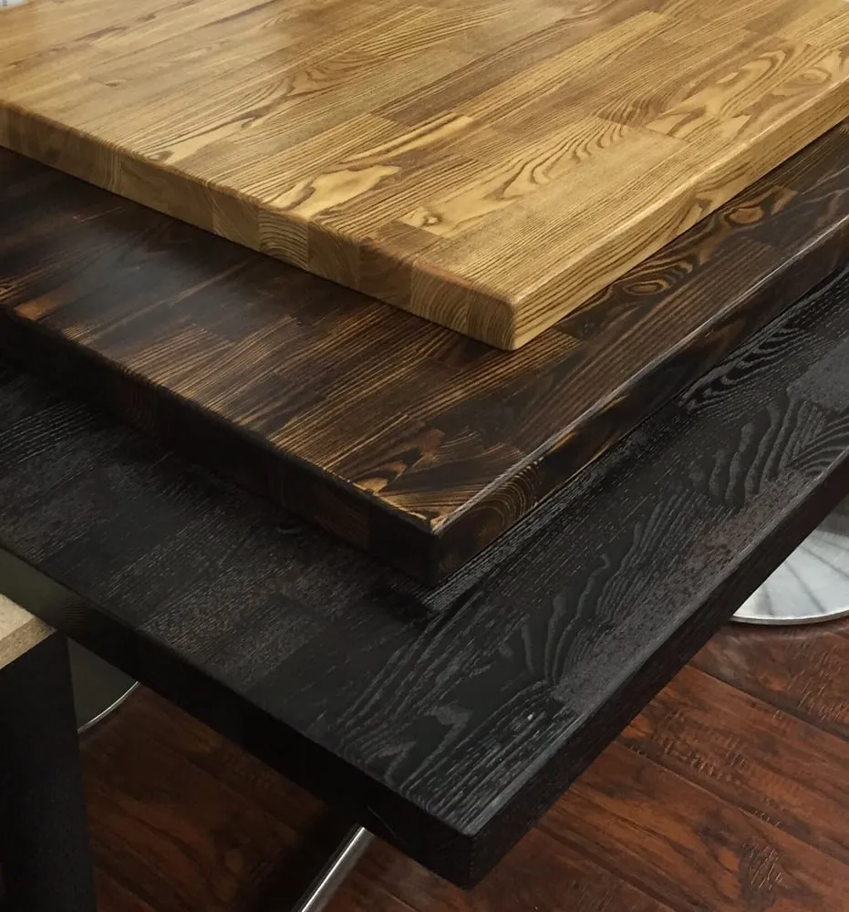 Smoked Carbon Ash Wood Restaurant Table Tops