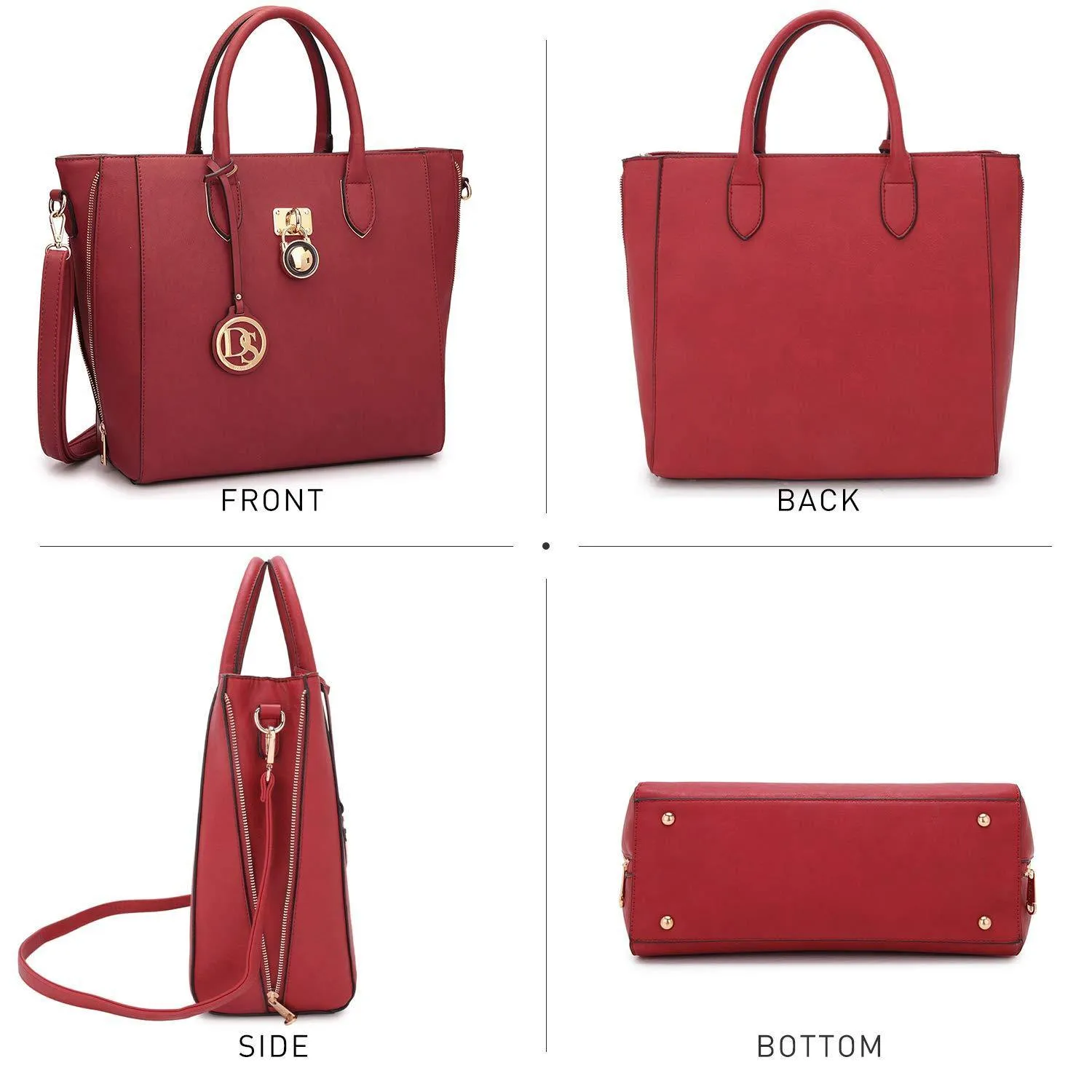 Solid-Color Emblem Tote Handbag