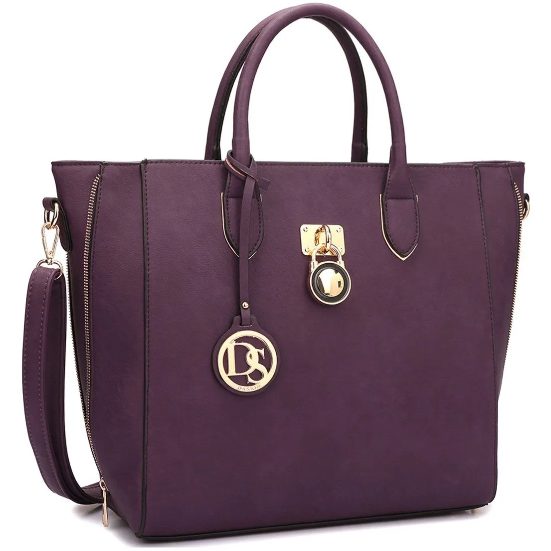 Solid-Color Emblem Tote Handbag