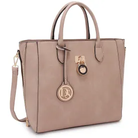 Solid-Color Emblem Tote Handbag