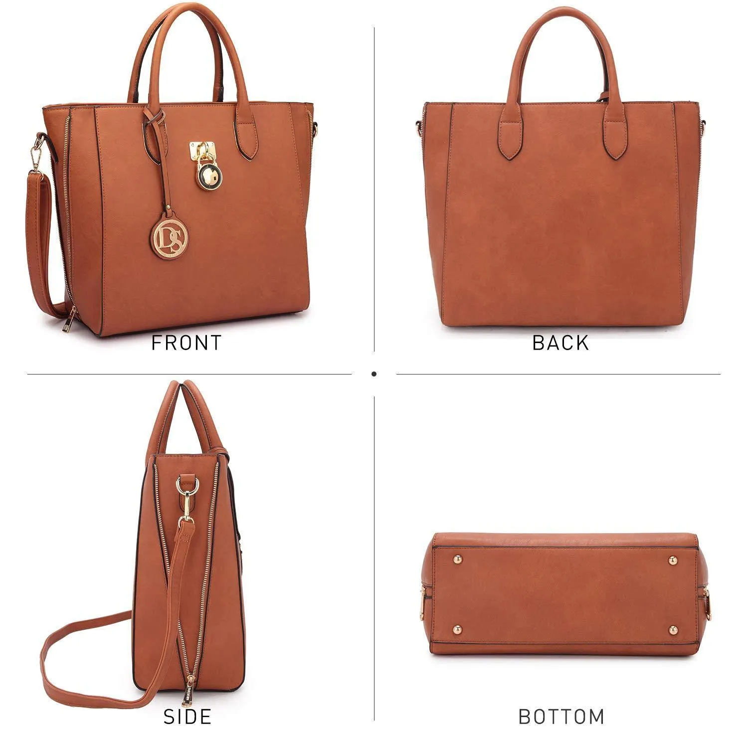 Solid-Color Emblem Tote Handbag