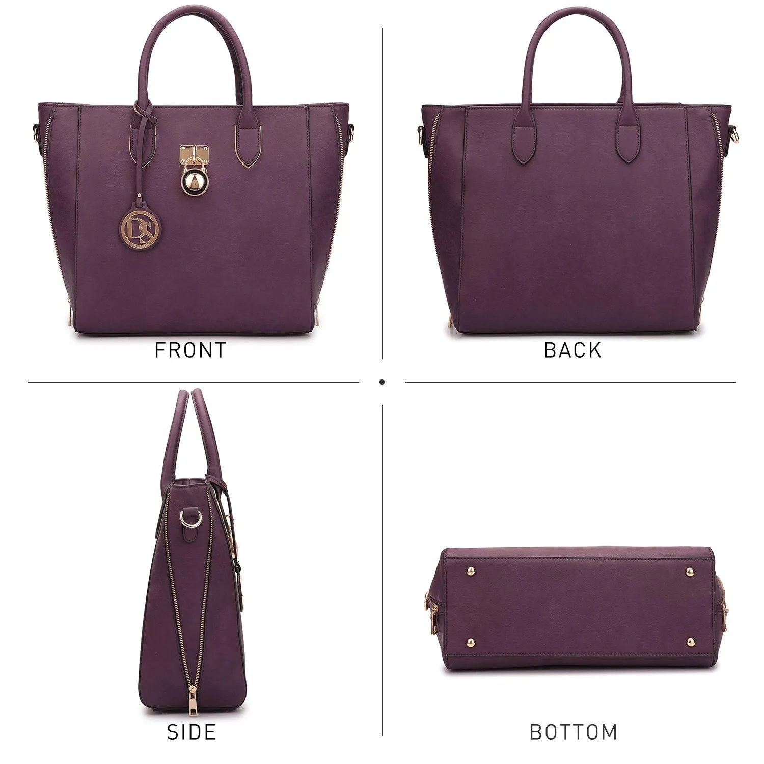 Solid-Color Emblem Tote Handbag