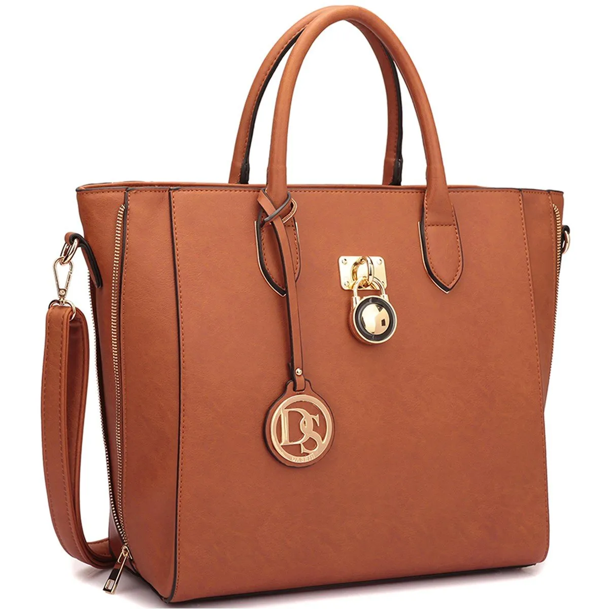 Solid-Color Emblem Tote Handbag