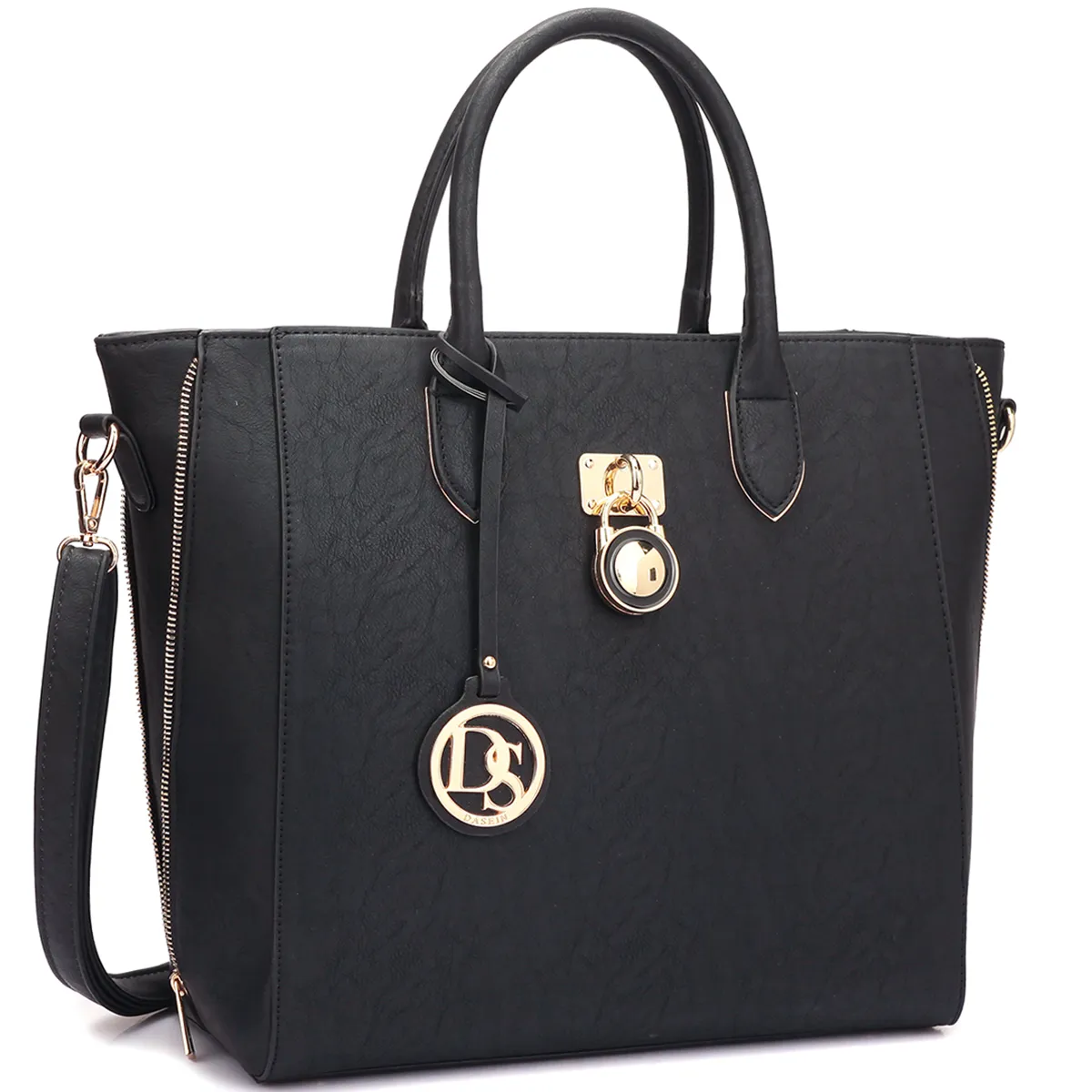 Solid-Color Emblem Tote Handbag