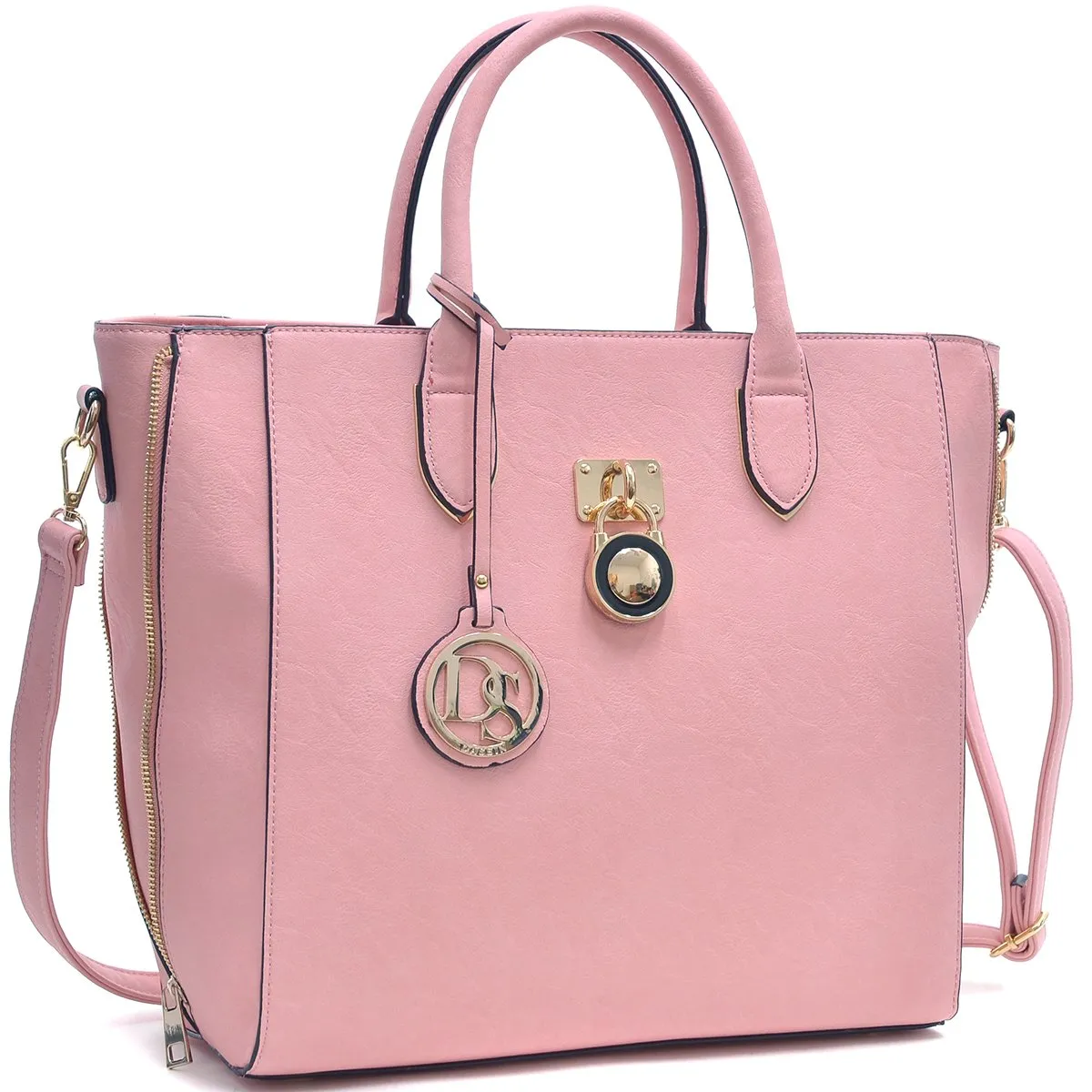 Solid-Color Emblem Tote Handbag