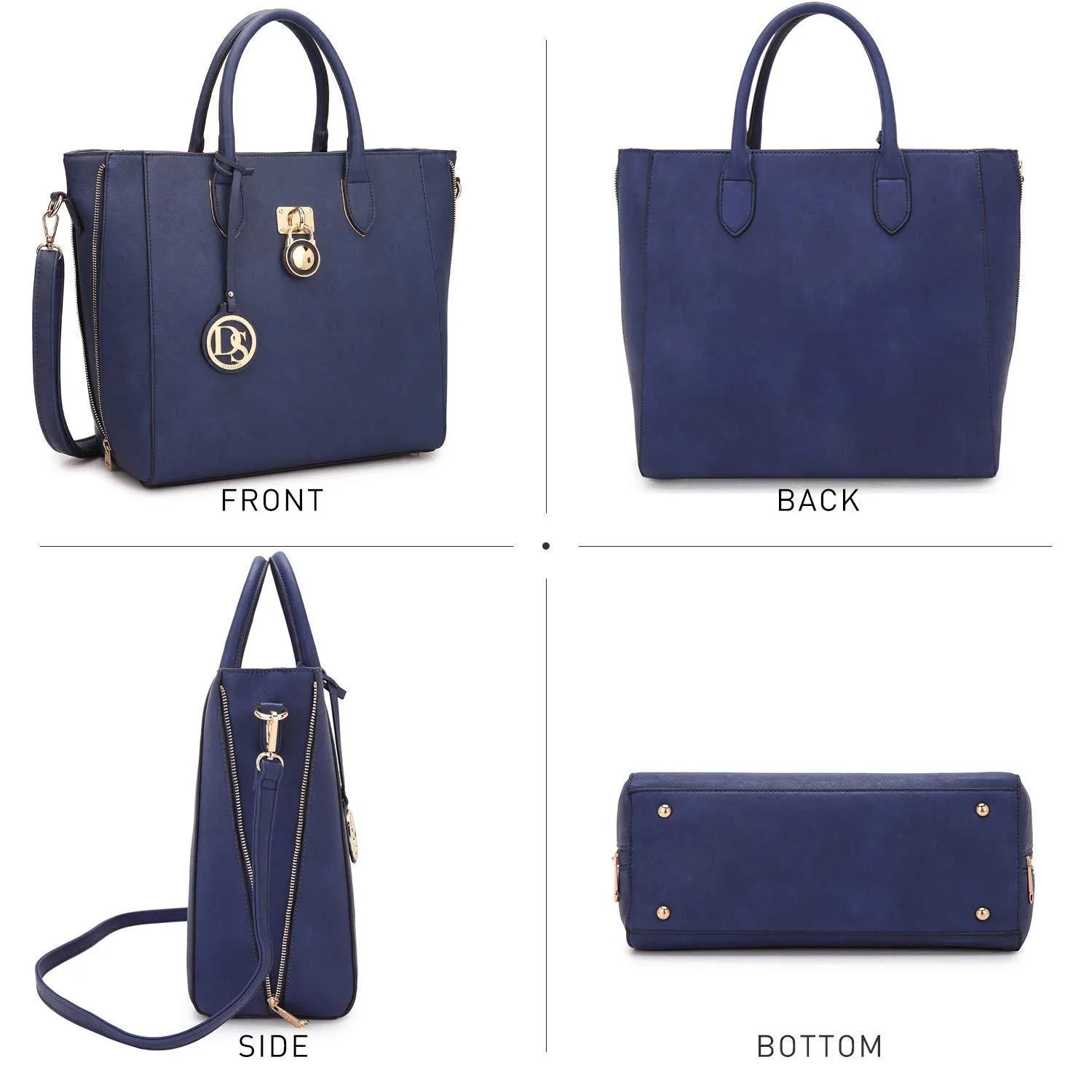 Solid-Color Emblem Tote Handbag