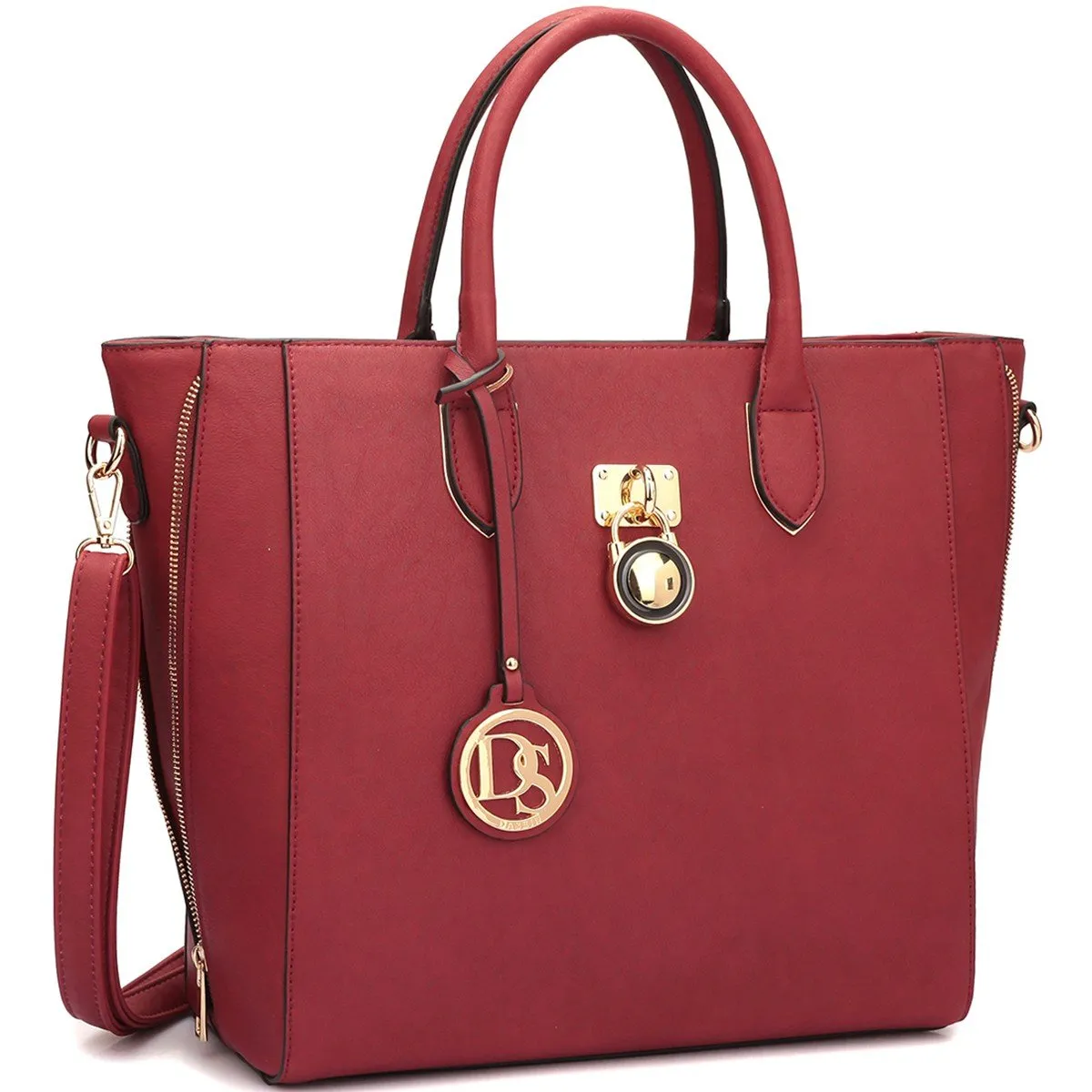 Solid-Color Emblem Tote Handbag