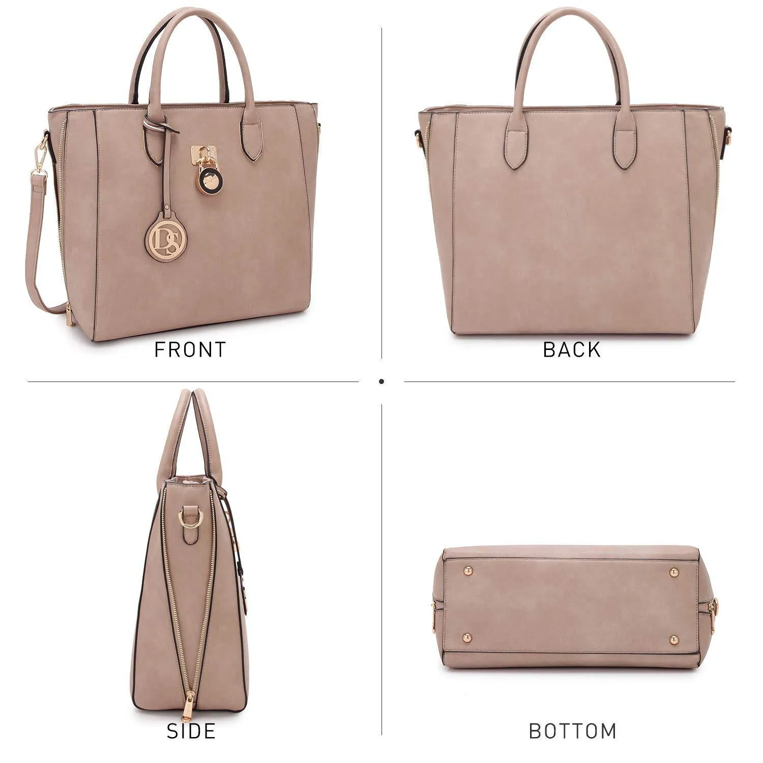 Solid-Color Emblem Tote Handbag