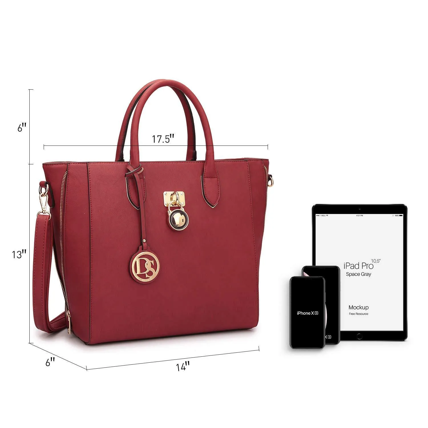 Solid-Color Emblem Tote Handbag