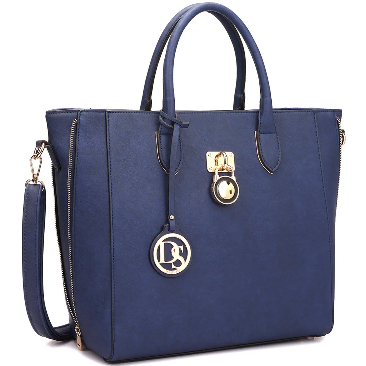 Solid-Color Emblem Tote Handbag