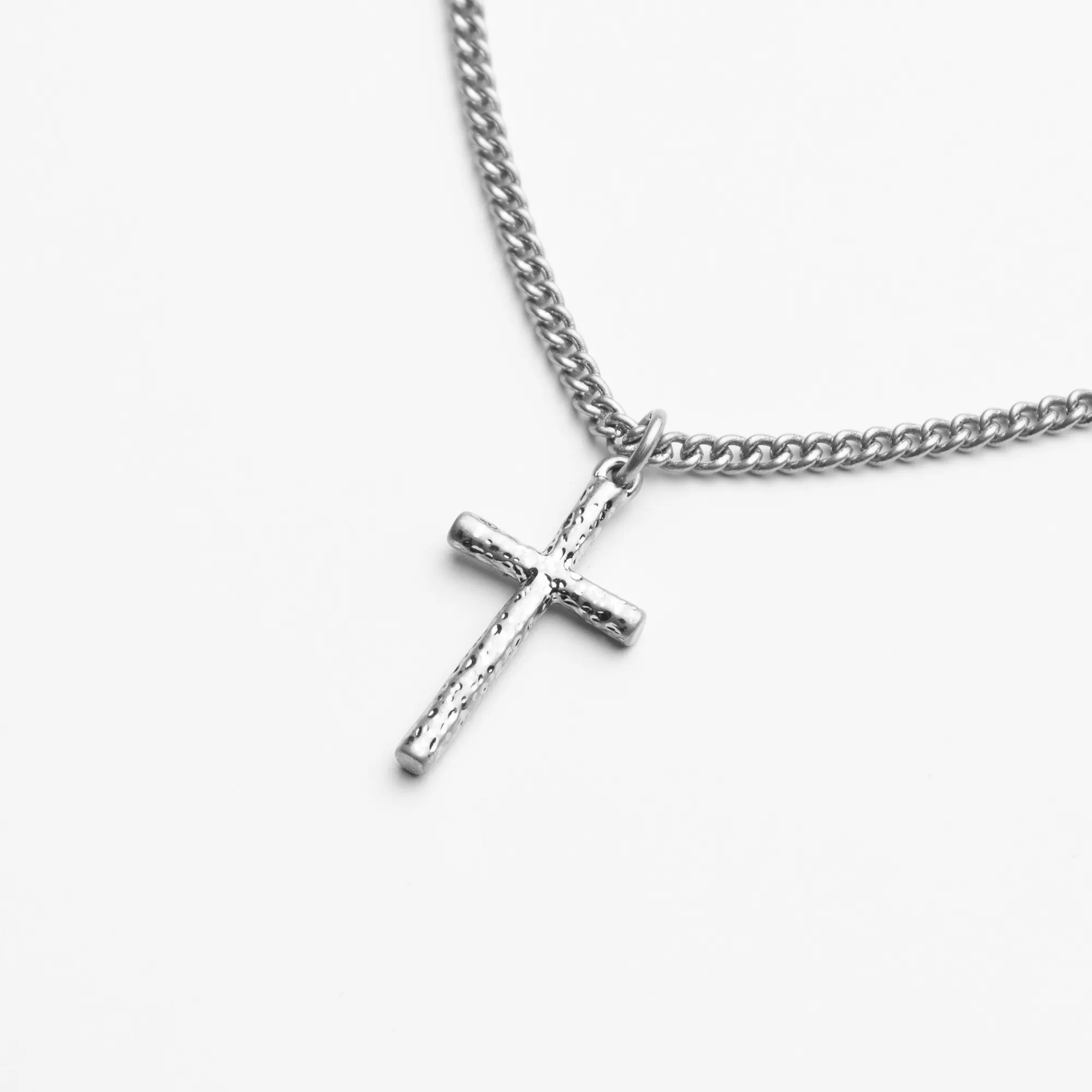 Textured Cross Pendant Necklace | Silver