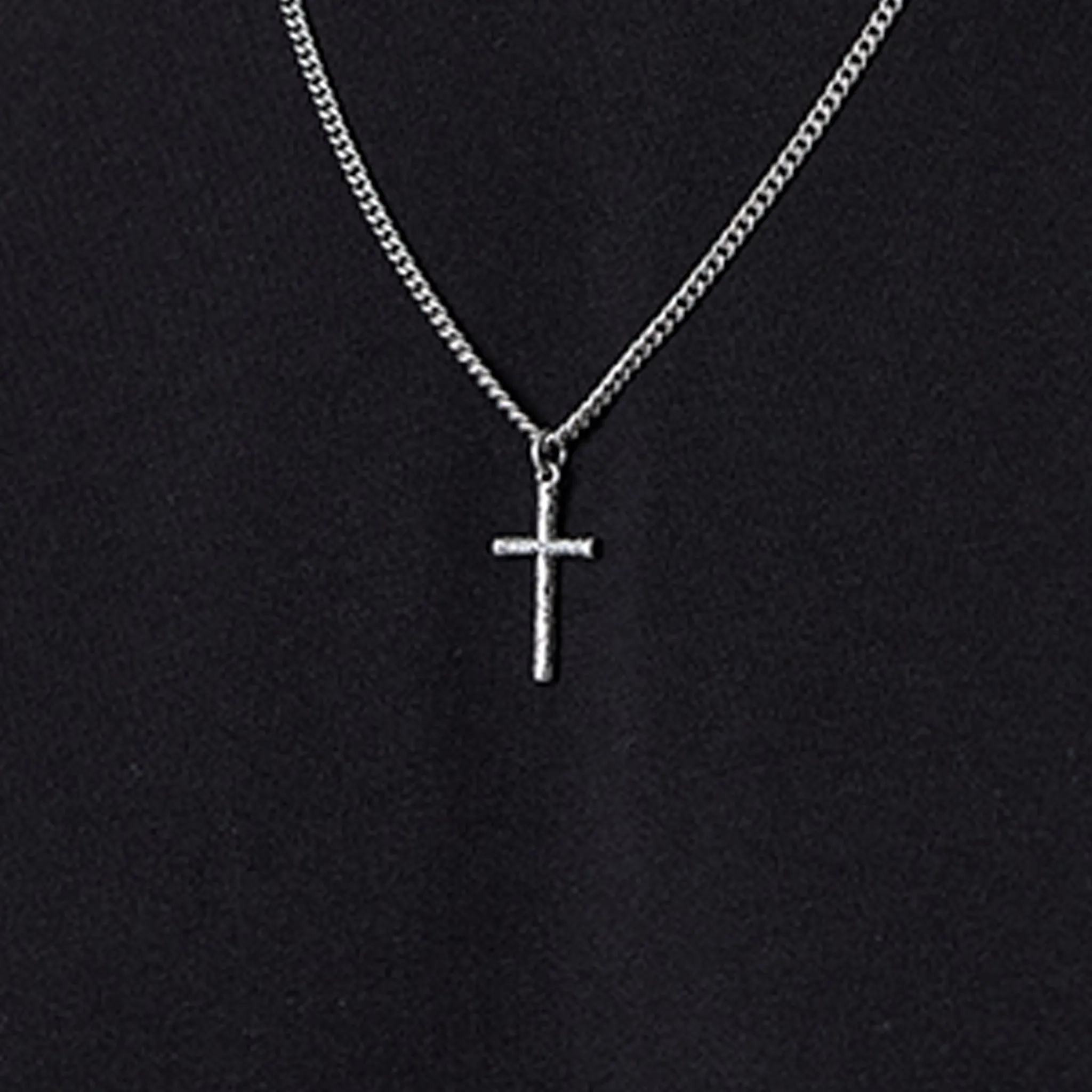 Textured Cross Pendant Necklace | Silver