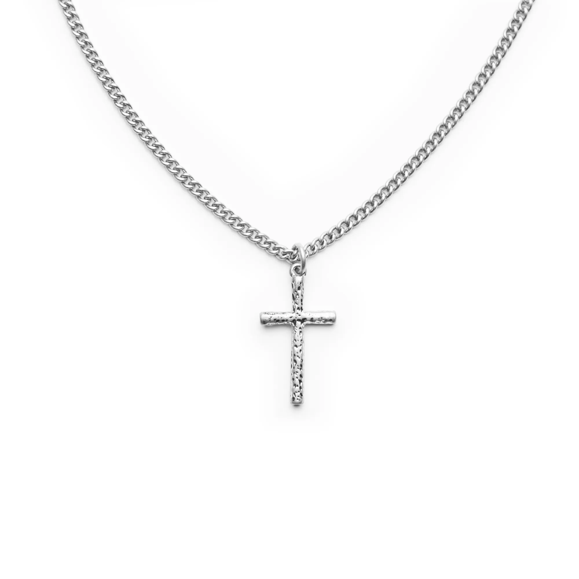 Textured Cross Pendant Necklace | Silver