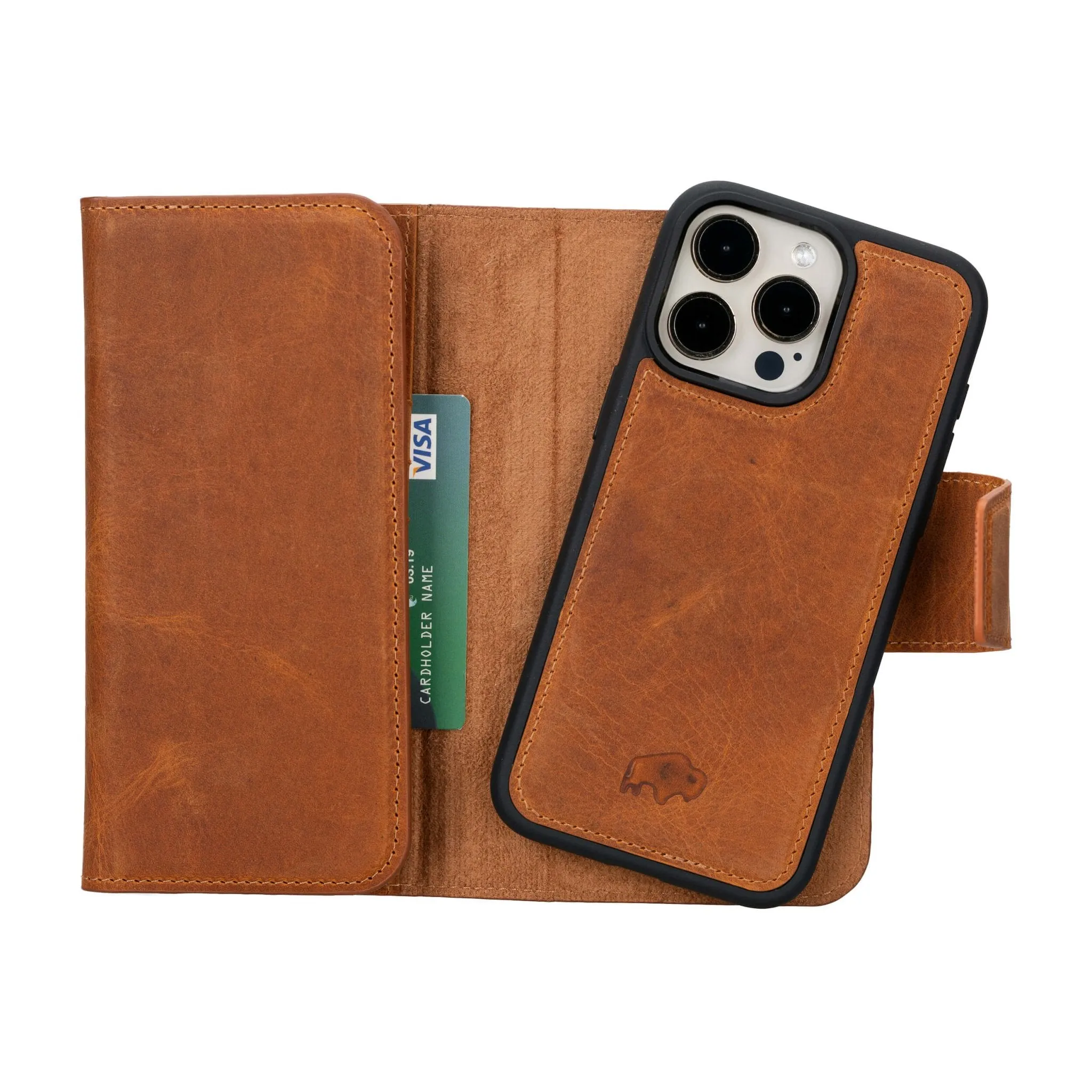 Tudor iPhone 15 Pro Max Wallet Case, Golden Brown